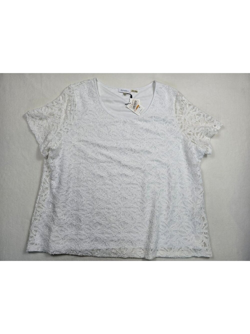 NEW Calvin Klein Womens 3X Plus Size White Lace Top Short Sleeve Coquette